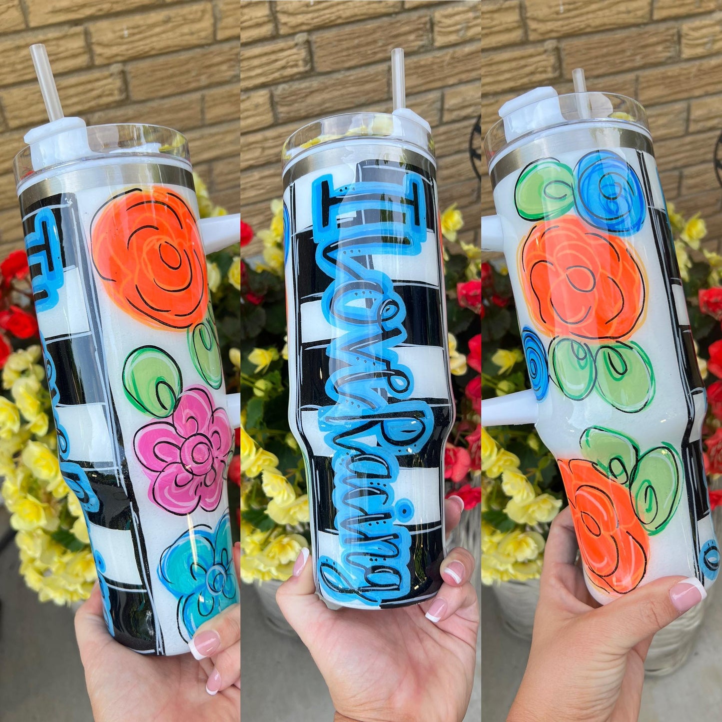 "I Love Racing" Floral painted cup