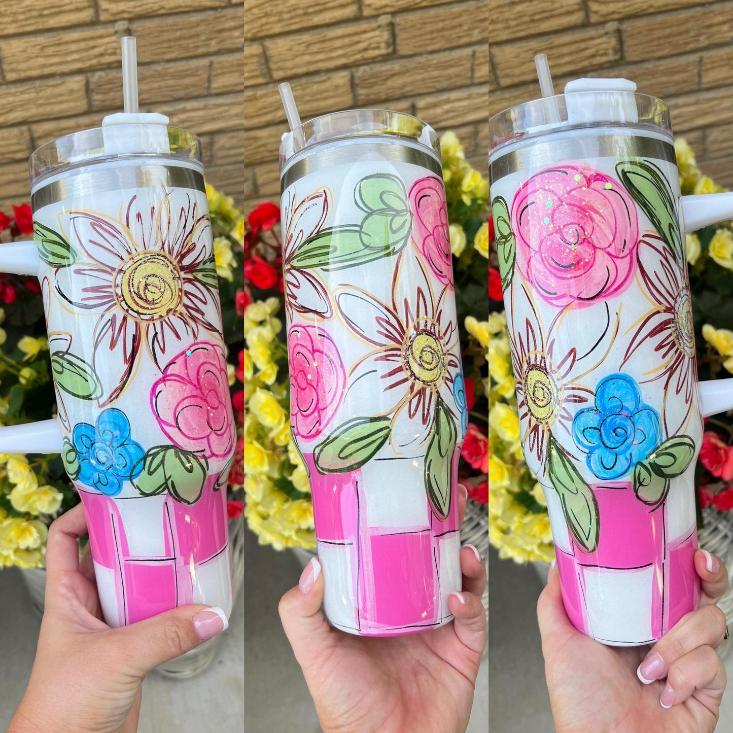 Floral Checkered Painted Cup