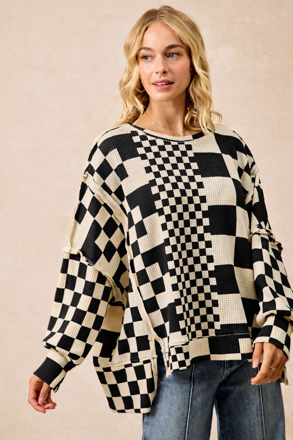 Oversized Waffle Thermal Sweatshirt