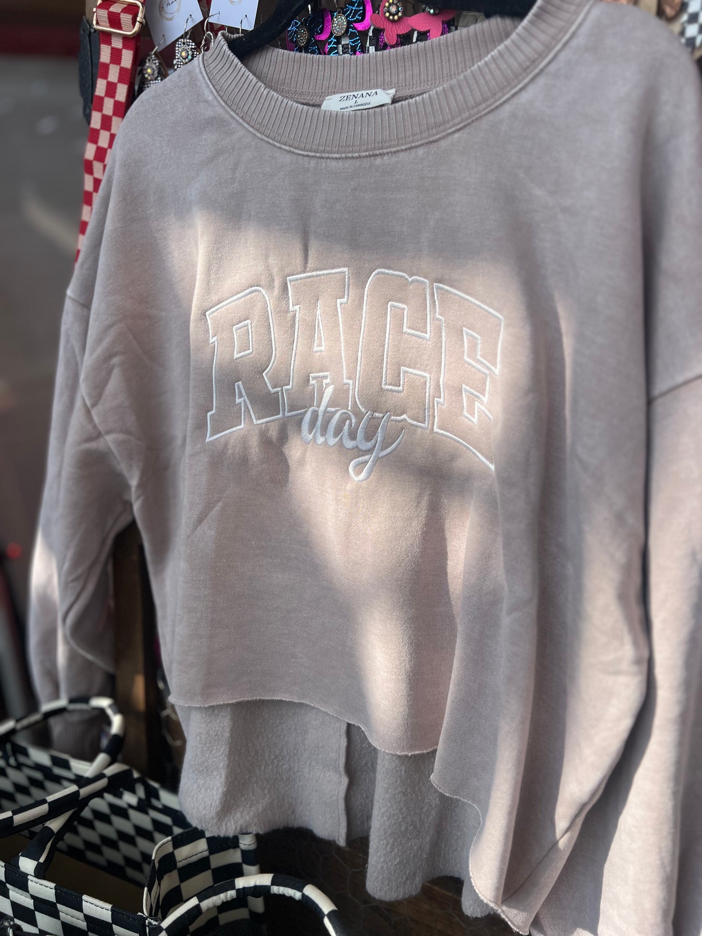 Race Day Embroidered Crop Crew