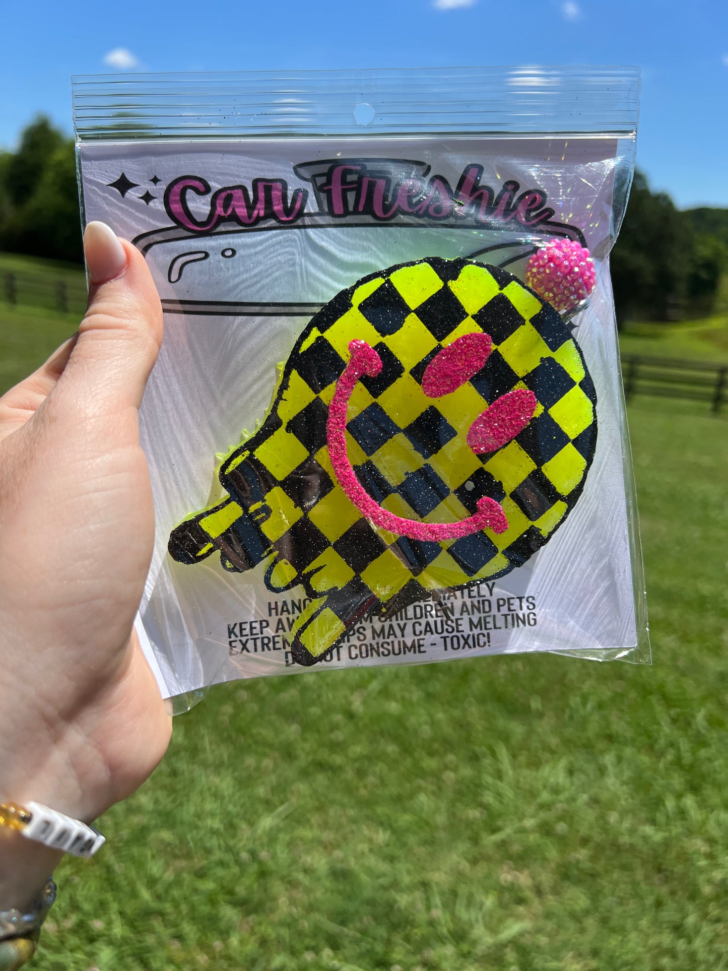 Checkered Drip Smiley Freshie