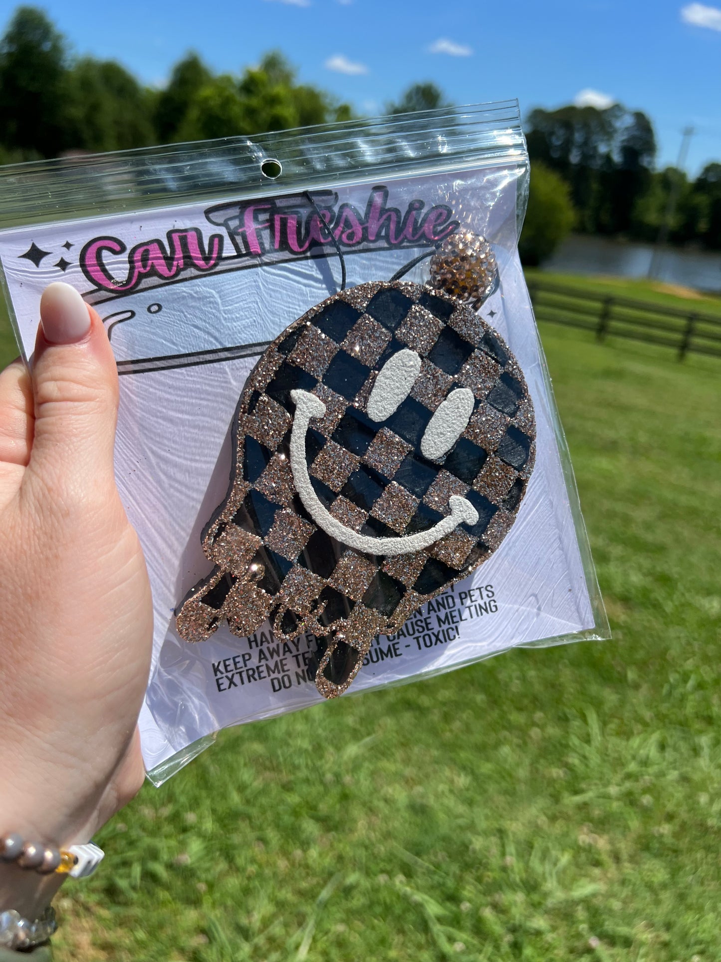 Checkered Drip Smiley Freshie