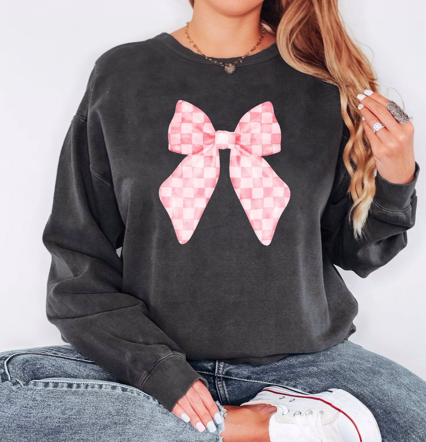 Checkered Bow Crewneck
