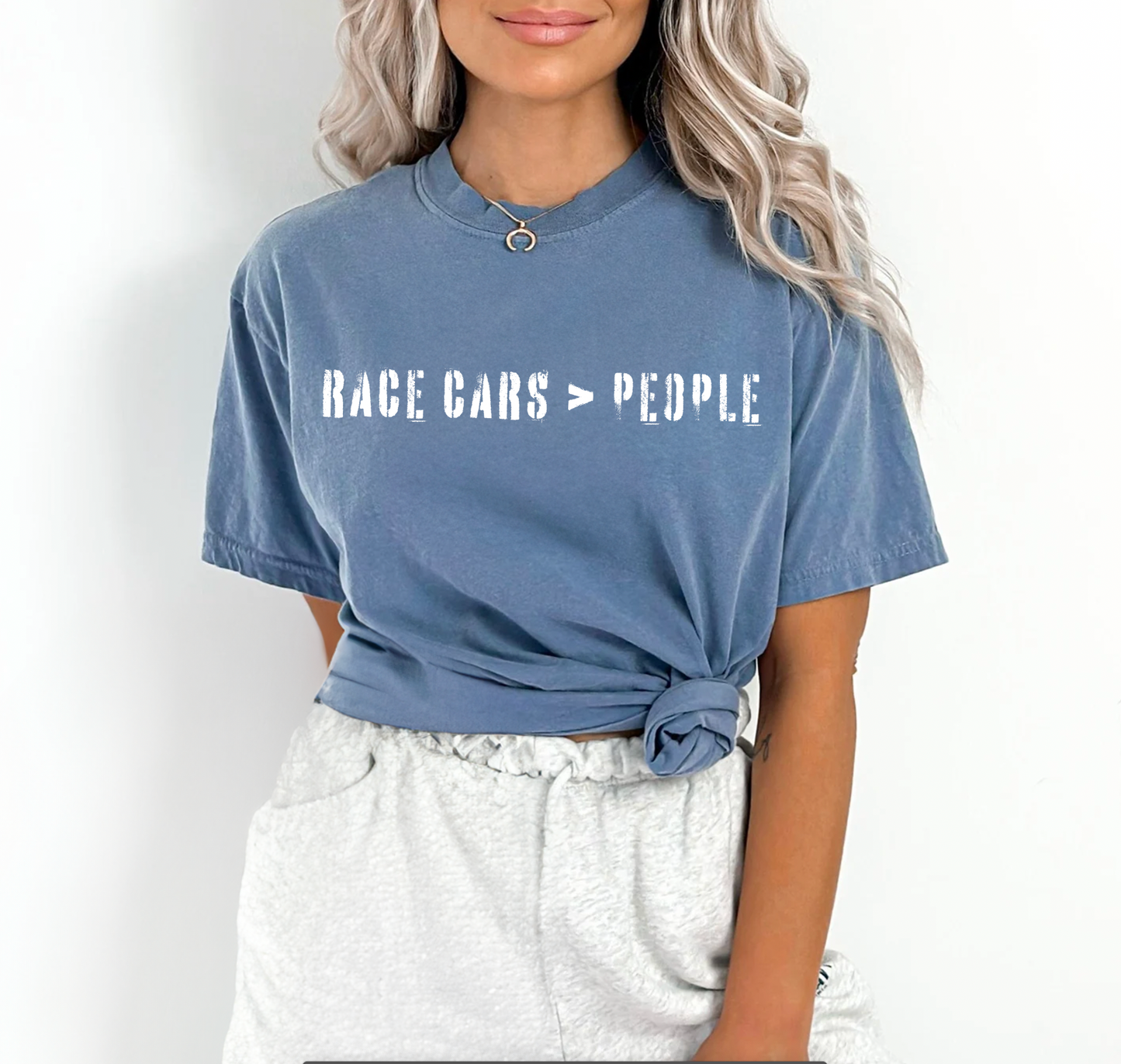 "Race Cars > People" Tee