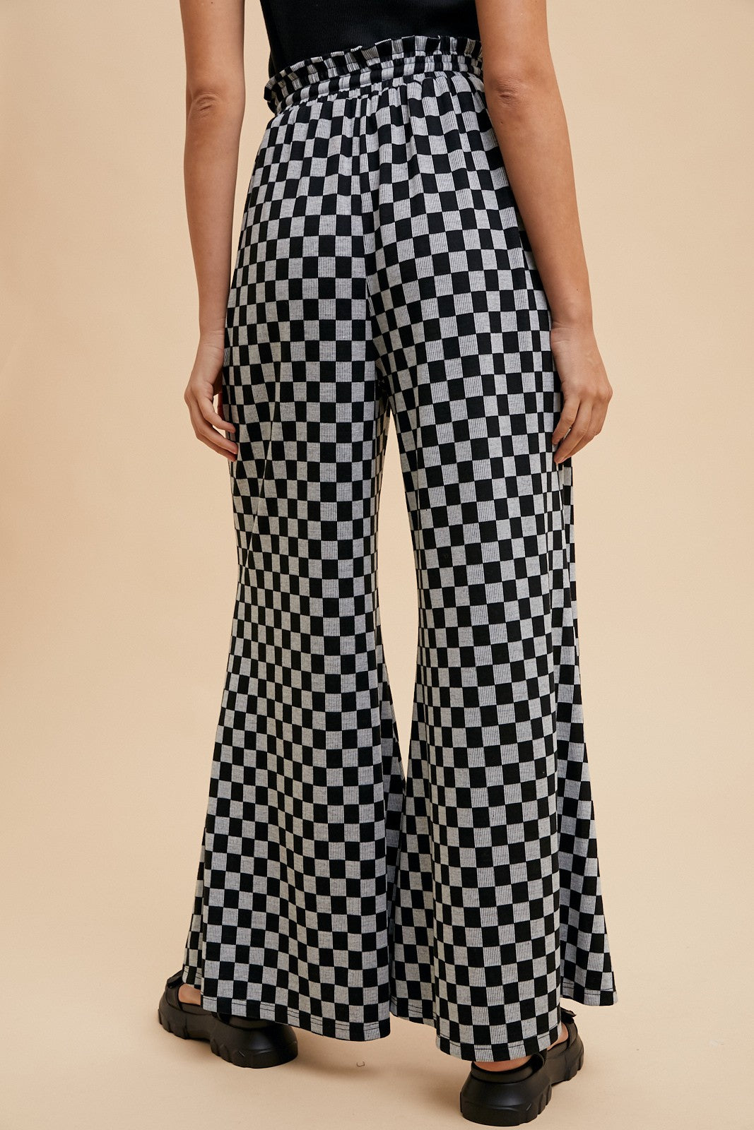 Checkerboard Wide Leg Knit Palazzo Pants