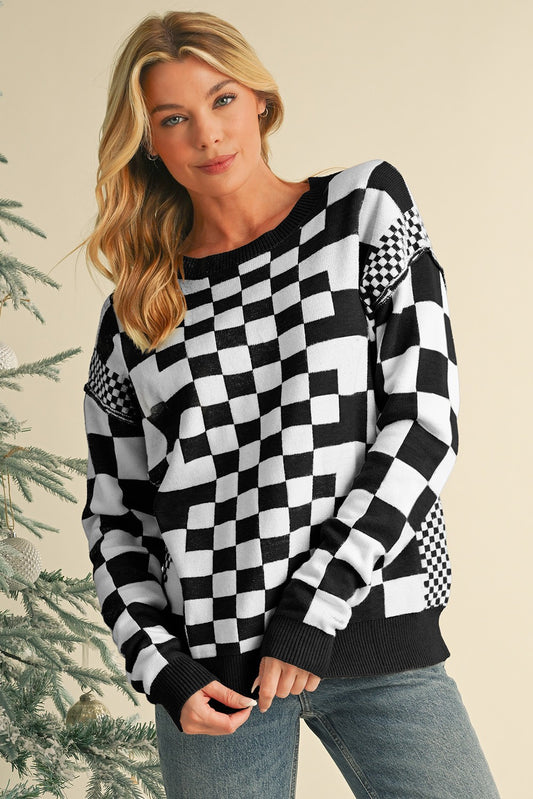 Mix Checkered Print Sweater