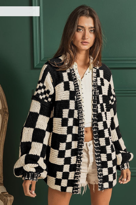 Checkered Loose Fit Chunky Sweater