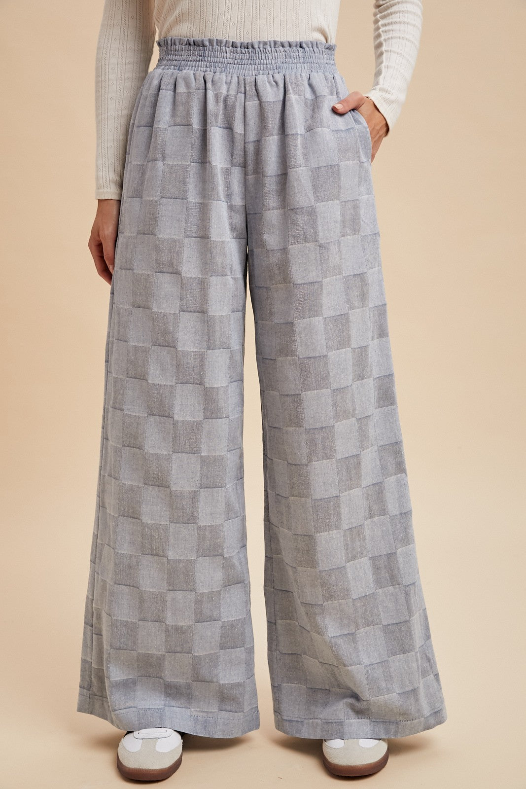 Checkerboard Wide Leg Linen Pants