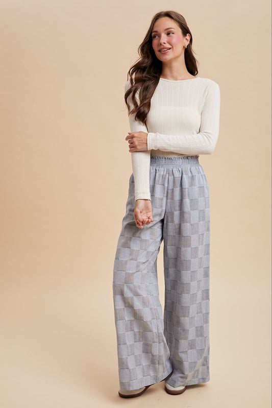 Checkerboard Wide Leg Linen Pants