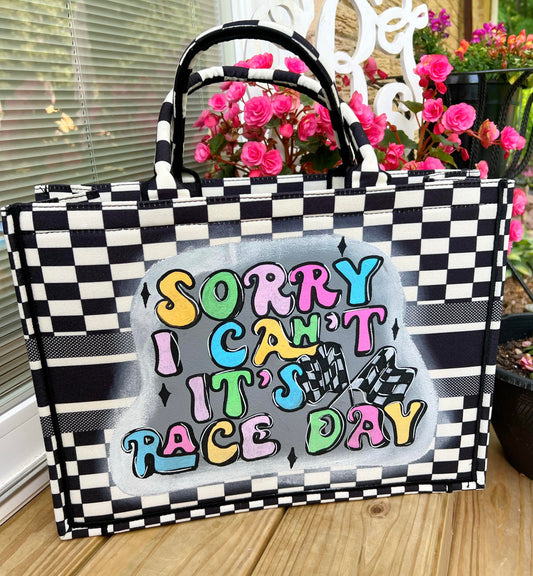 Painted Tote "Sorry I Can't It's Race Day"