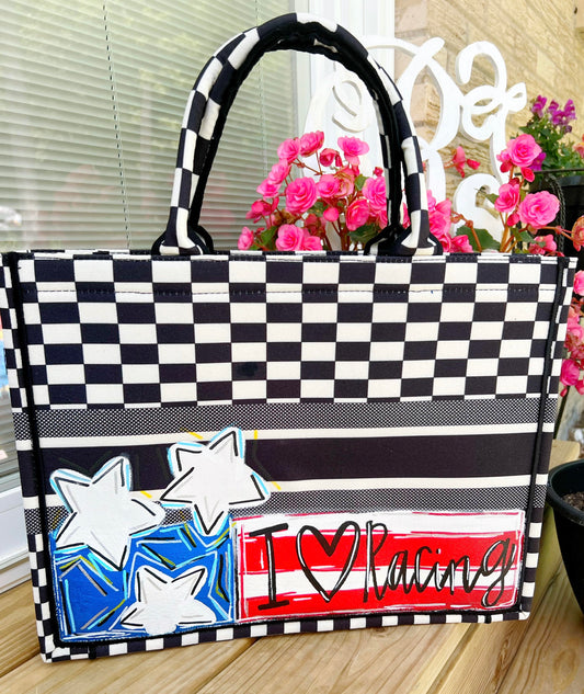 Painted Tote "I Love Racing"