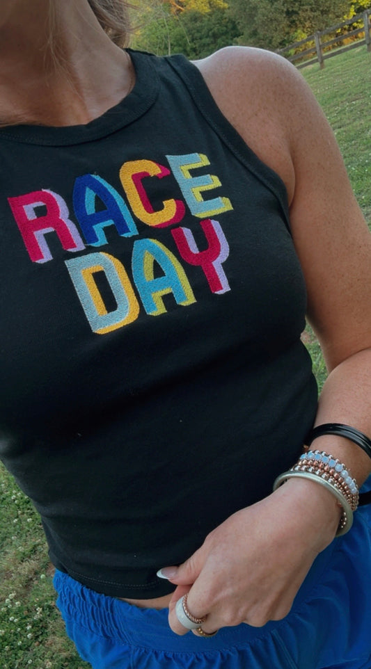 Race Day Crop Embroidered Tank