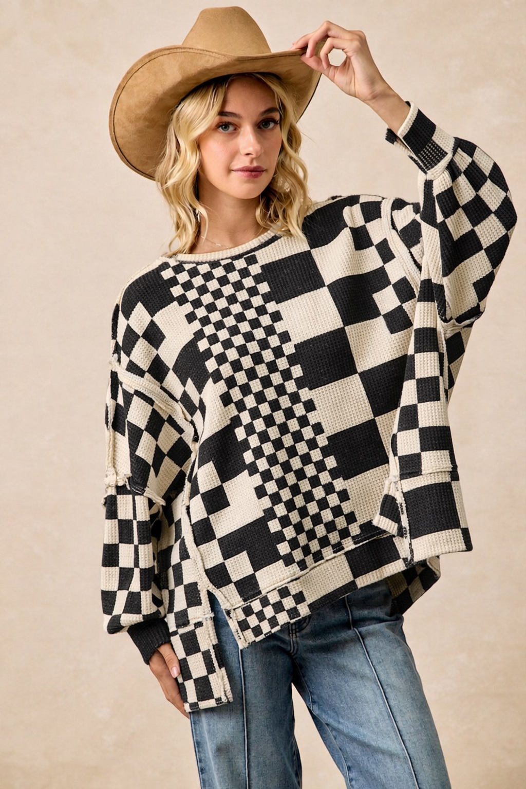 Oversized Waffle Thermal Sweatshirt