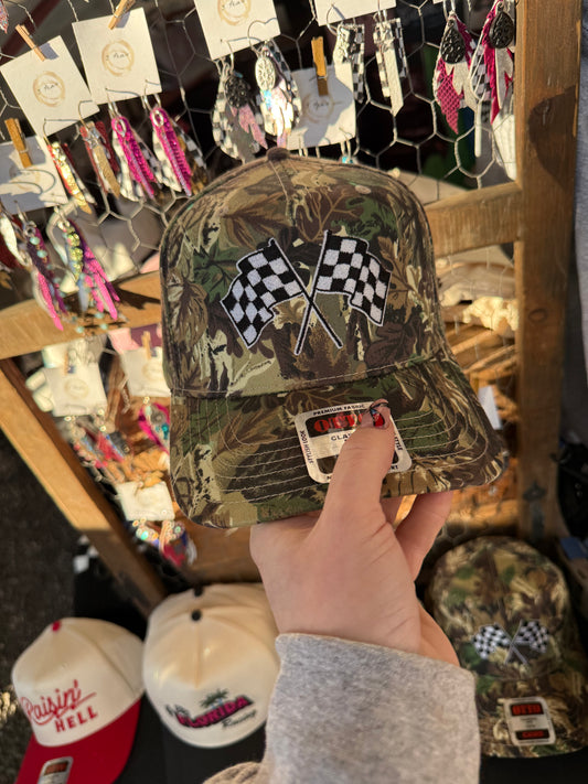 Camo Checkered Flags Trucker Hat