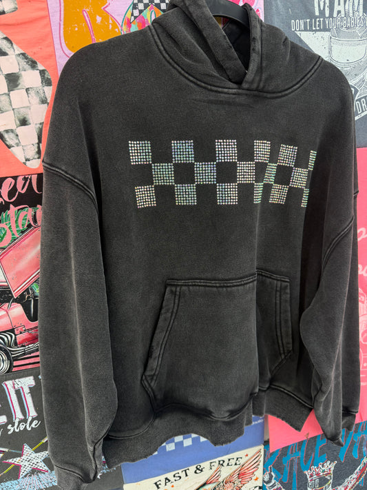 Checker Rhinestone Oversized Hoodie