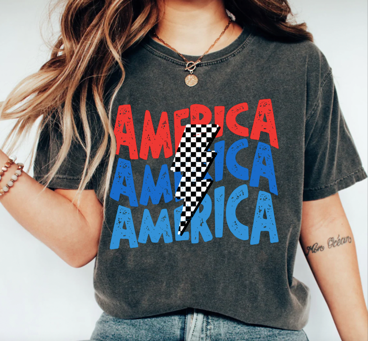 America Checkered Bolt T-Shirt