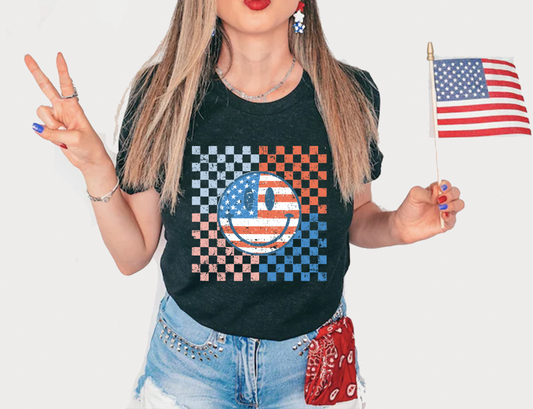 Checkered American Smiley T-Shirt