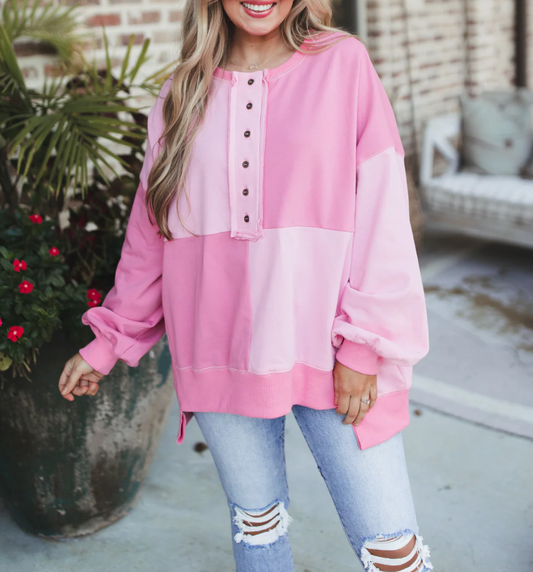 Pink Multi Checker Colorblock Sweatshirt
