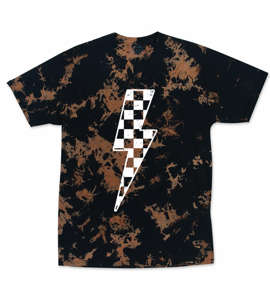 Checkered Bolt Bleach Dyed T-Shirt