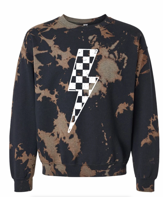 Checkered Bolt Bleached Sweatshirt