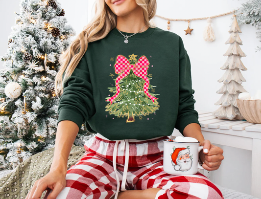 Checkered Bow Christmas Tree Sweatshirt