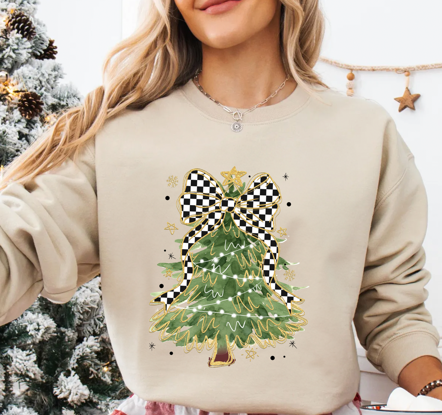 Checkered Bow Christmas Tree Sweatshirt