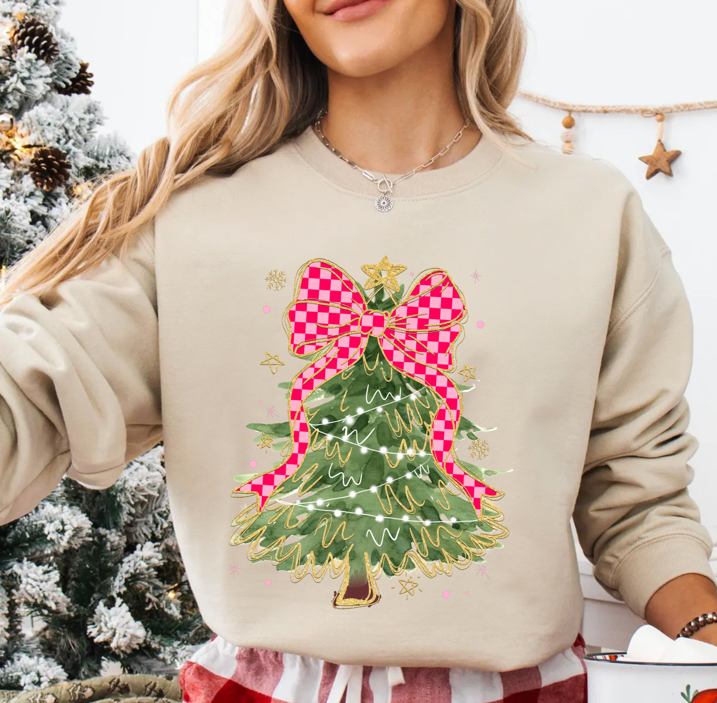 Checkered Bow Christmas Tree Sweatshirt