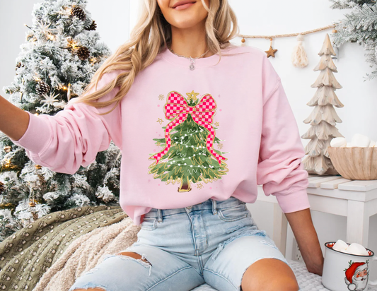 Checkered Bow Christmas Tree Sweatshirt