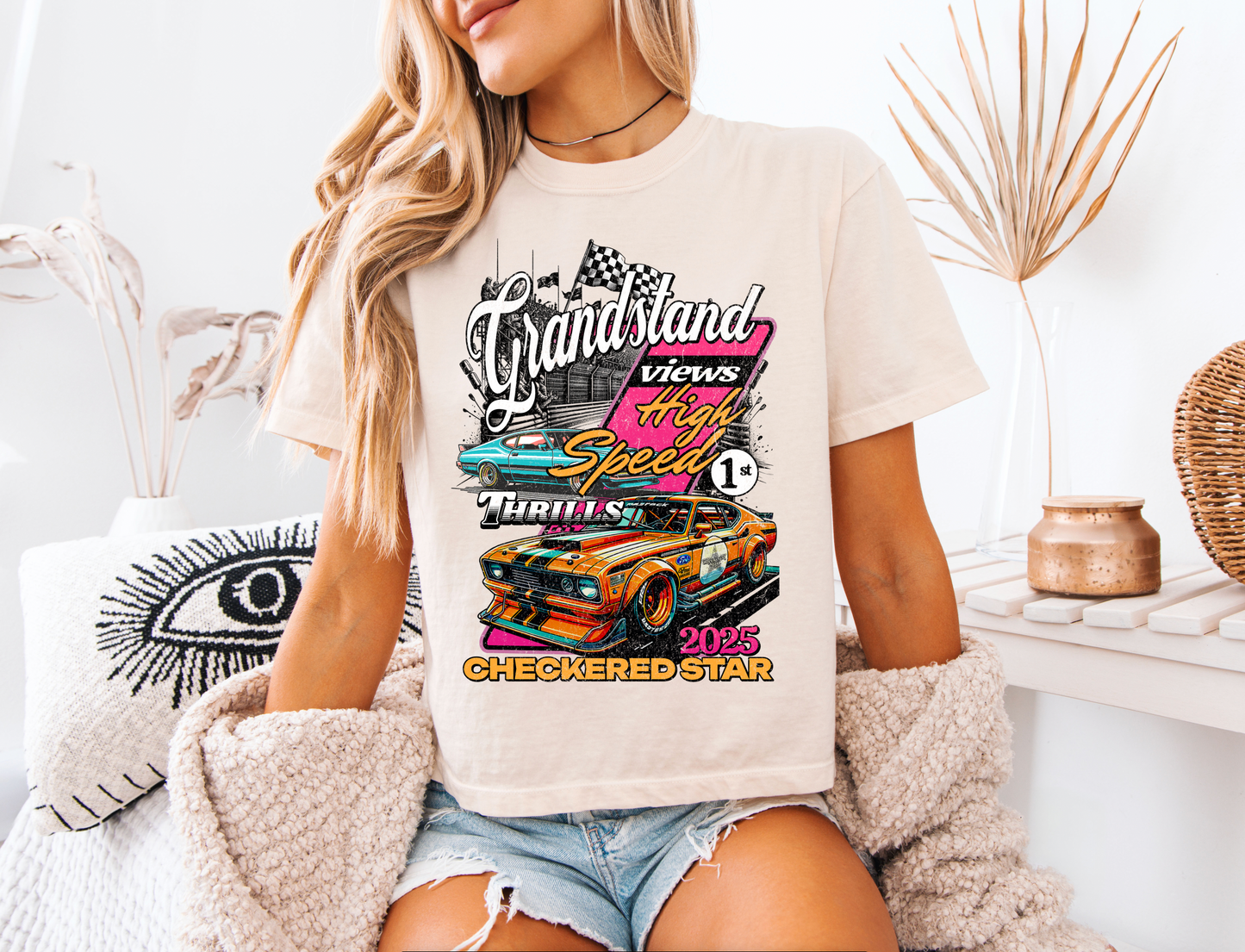 "Grandstand Views High speed Thrills" Crop T-Shirt