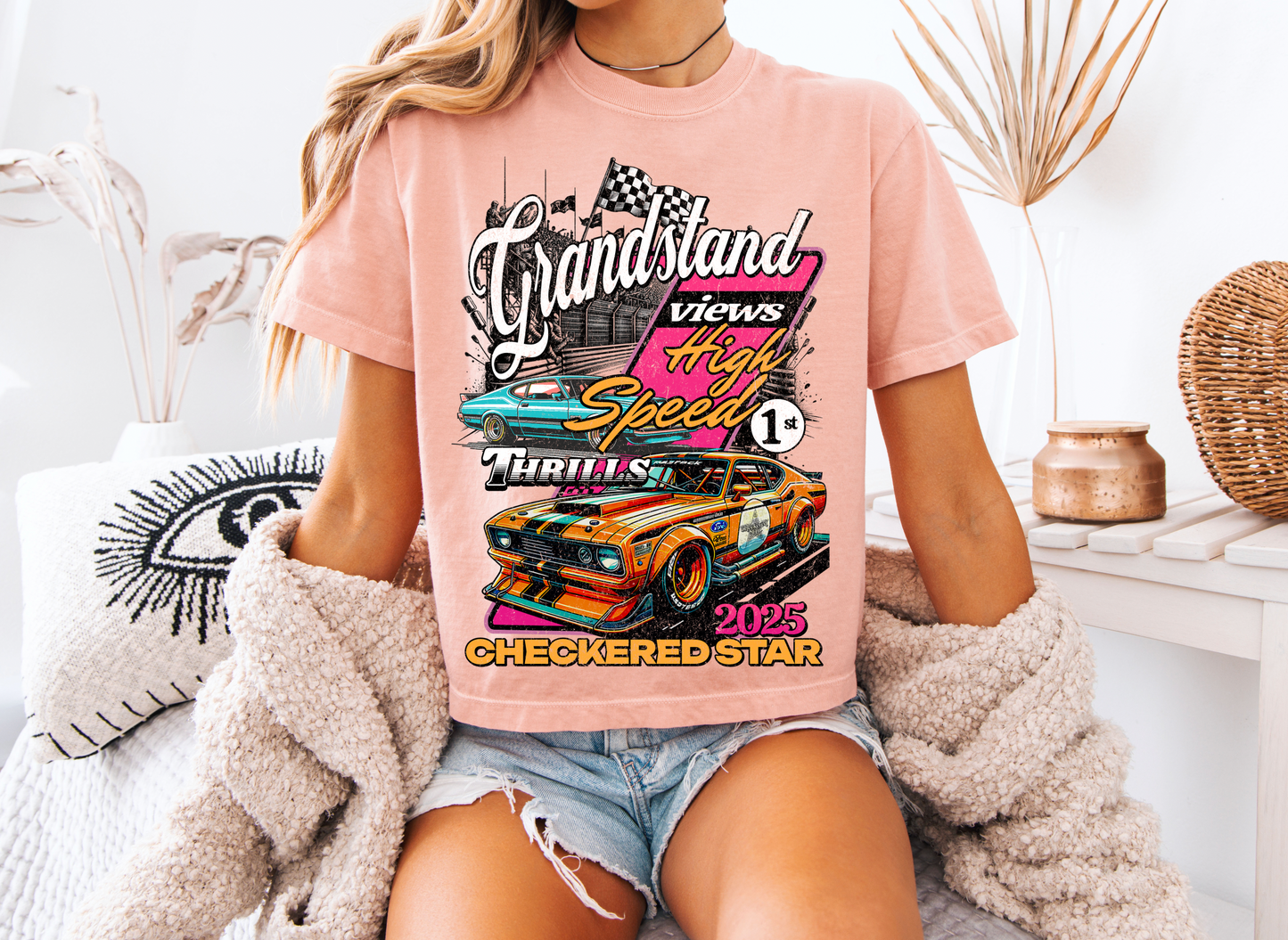 "Grandstand Views High speed Thrills" Crop T-Shirt