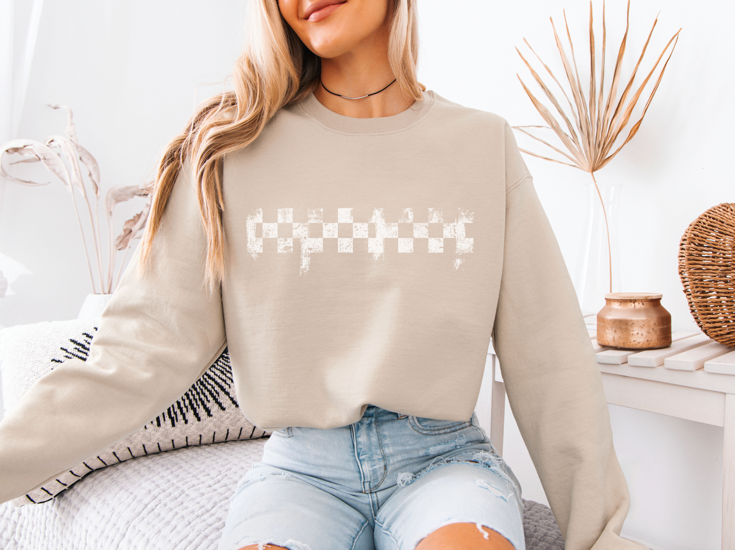 Distressed Checkered Sweatshirt