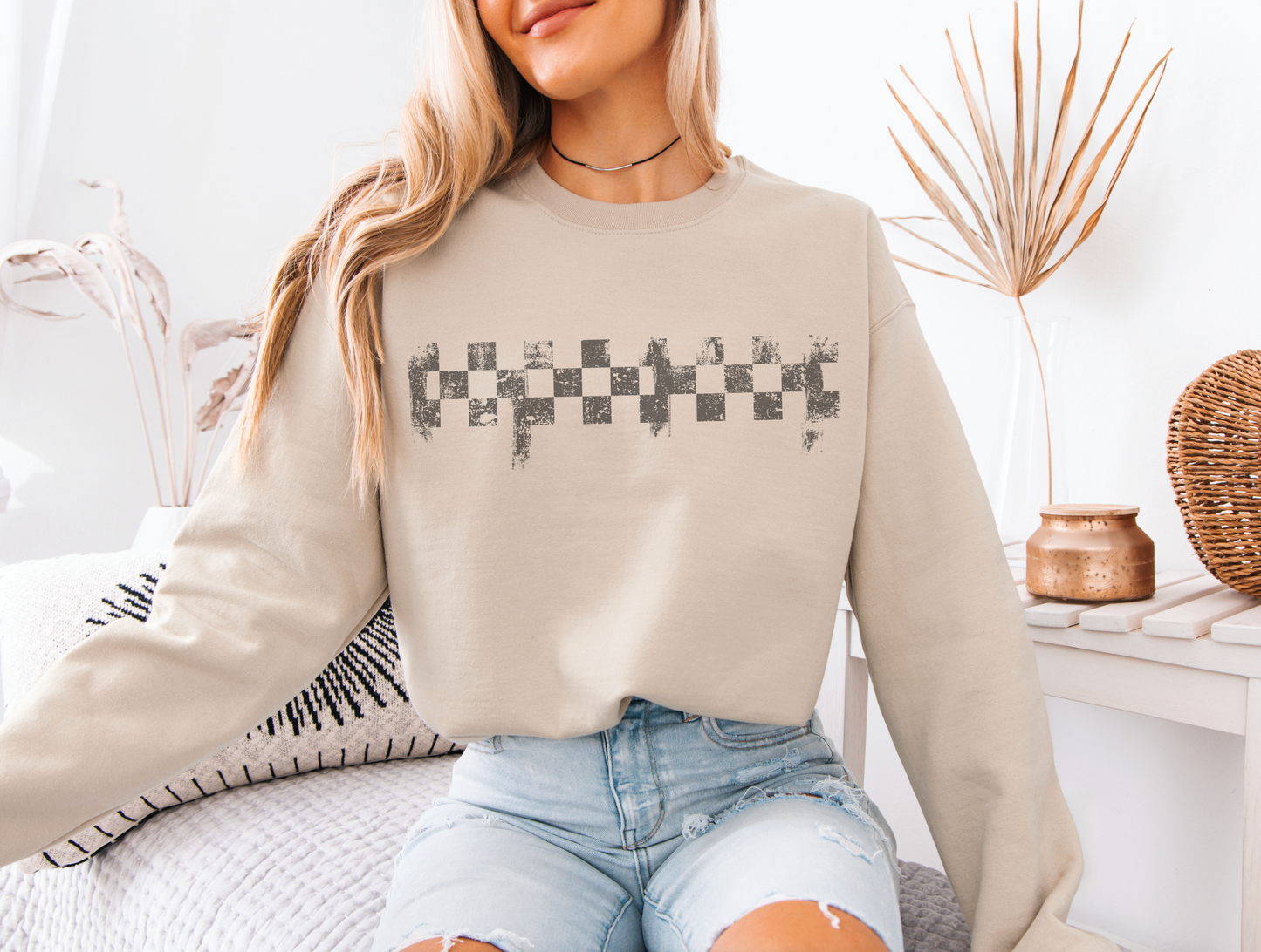 Distressed Checkered Sweatshirt