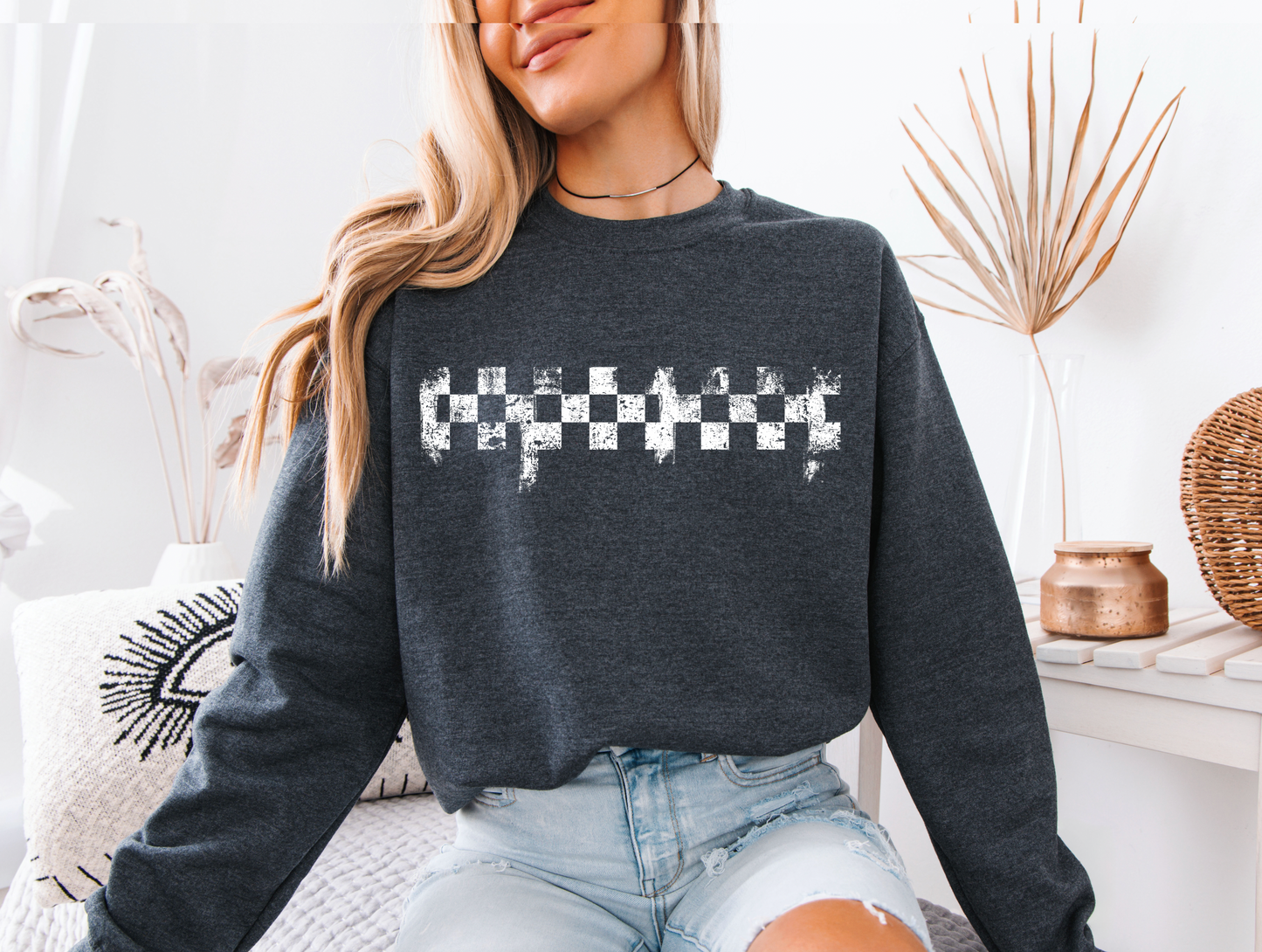 Distressed Checkered Sweatshirt