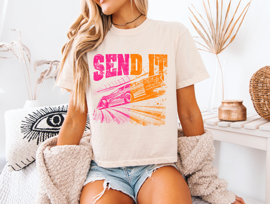 "Send it" Late Model Crop T-shirt