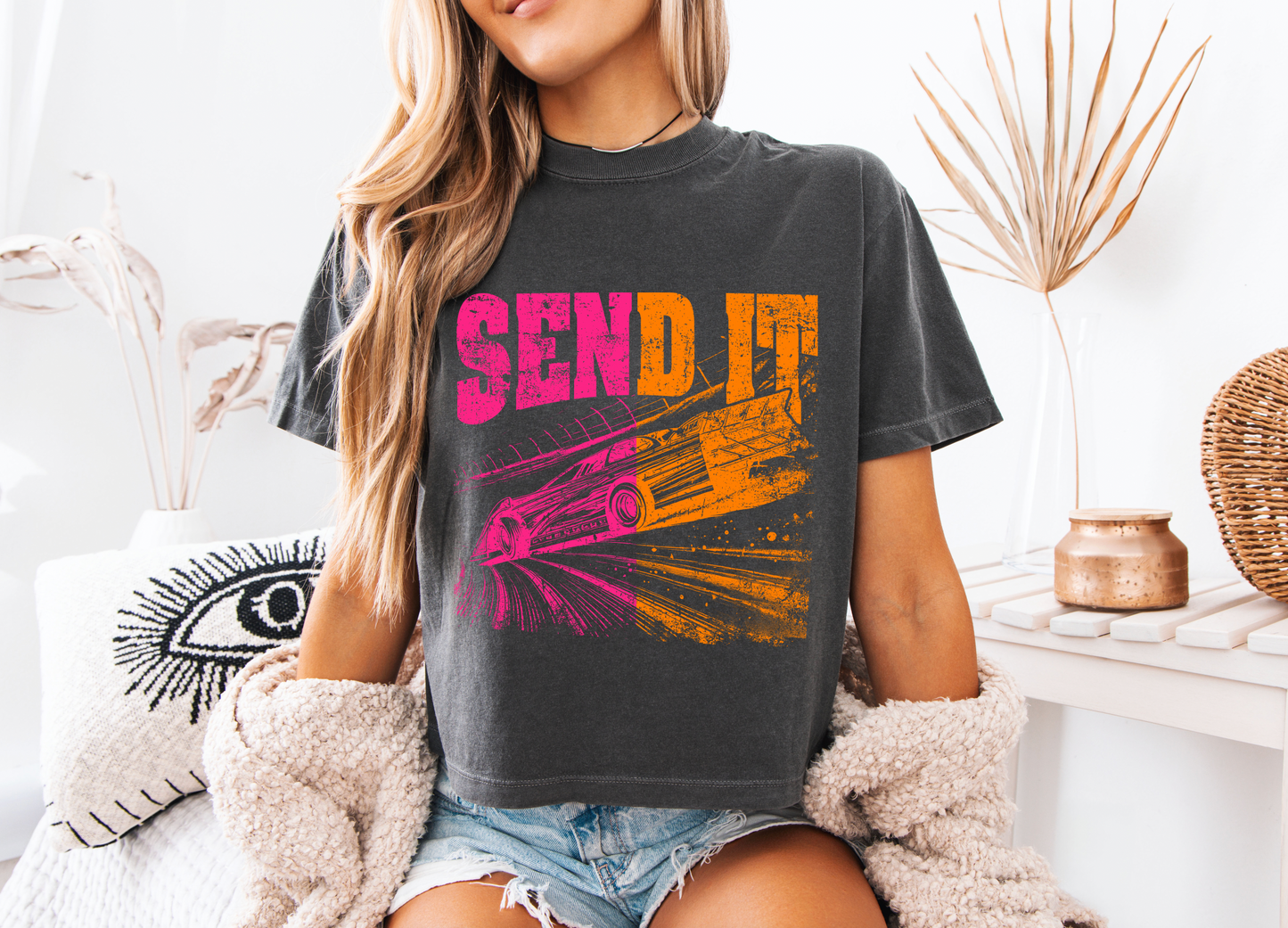 "Send it" Late Model Crop T-shirt