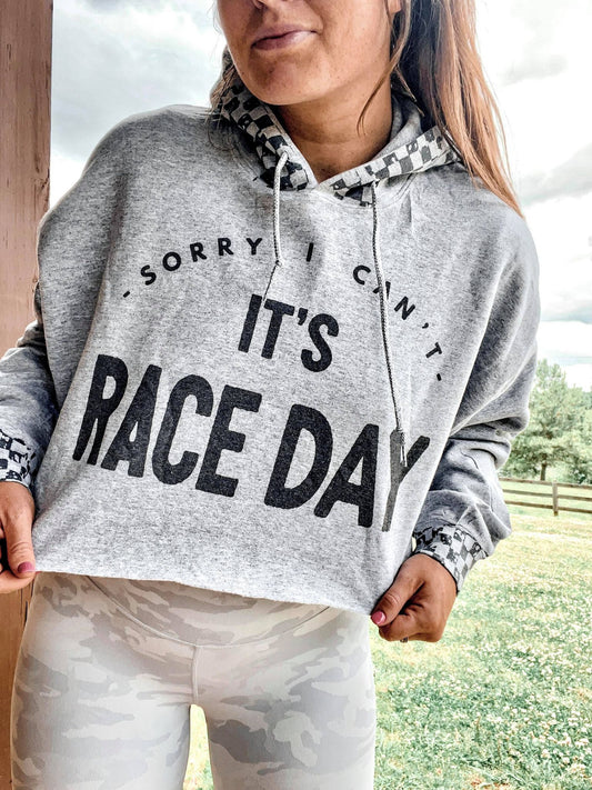 "Sorry I Can't It's Race Day" Cropped Hoodie