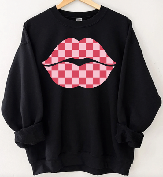 Pink Checkered Lips Sweatshirt