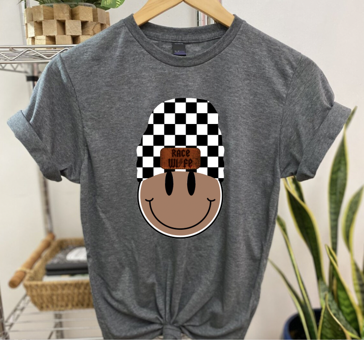 Race Wife Black Smiley T-Shirt