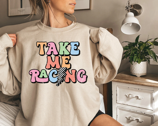 "Take Me Racing" Beige Sweatshirt