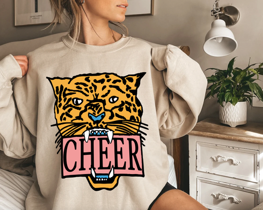 Leopard Cheer Sweatshirt Tan