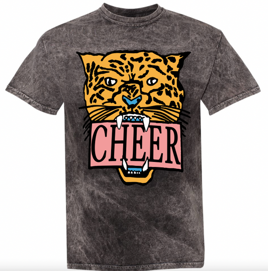 Leopard Cheer Acid Wash T-Shirt